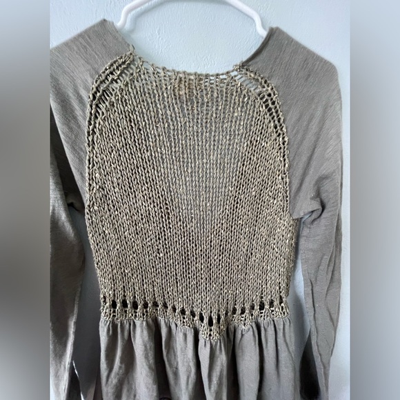 Anthropologie Meadow Rue Green Gold Knit Cardigan Sweater Ruffle Button Top Boho - Picture 9 of 11